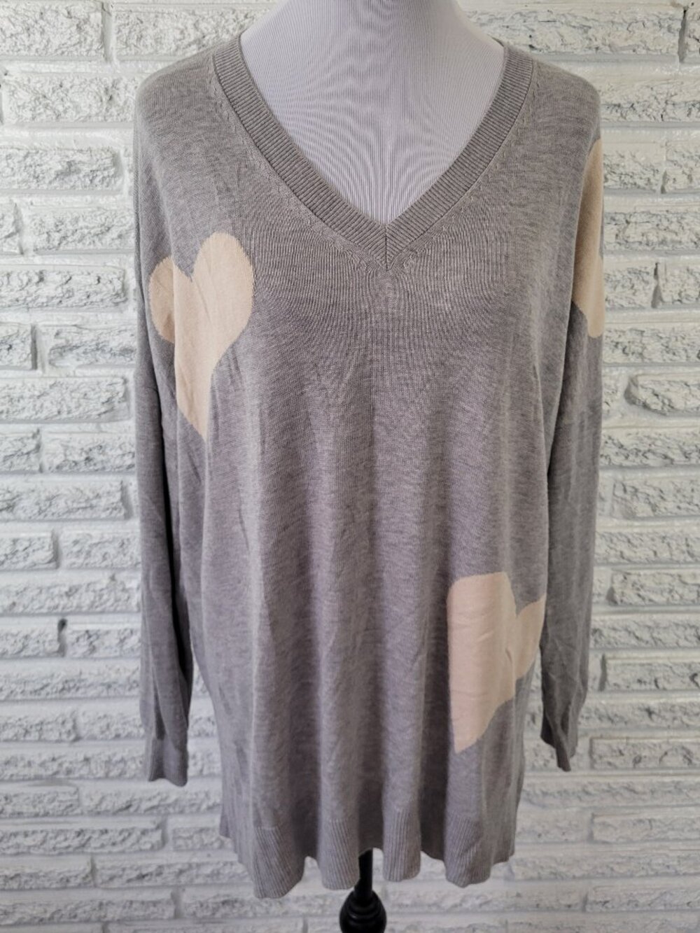 Laurie Felt Women XL Sweater Gray V-Neck Tight Knit Wool Blend Pullover GRA21E